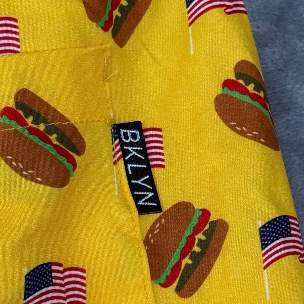 Brooklyn Swim Trunk Cloth Kent Ave Men XL Yellow Burger American Flag Volley NWT
